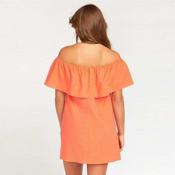 Show Me Your MuMu Orange Off The Shoulder Linen Mini Dress - Picture 3 of 11